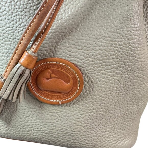 Vintage Dooney & Bourke All Weather Leather Bucket Bag Taupe Tan Drawstring - Picture 10 of 16